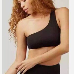 NWT Andie Swim Size L Black One Shoulder Wyndwood Rib Top with Removable…